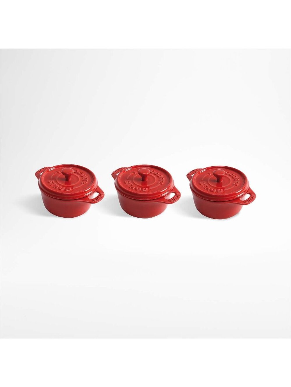 Red Staub Ceramic Mini Cocotte Dutch Oven Ramekin 3-Piece Set 10cm NWT